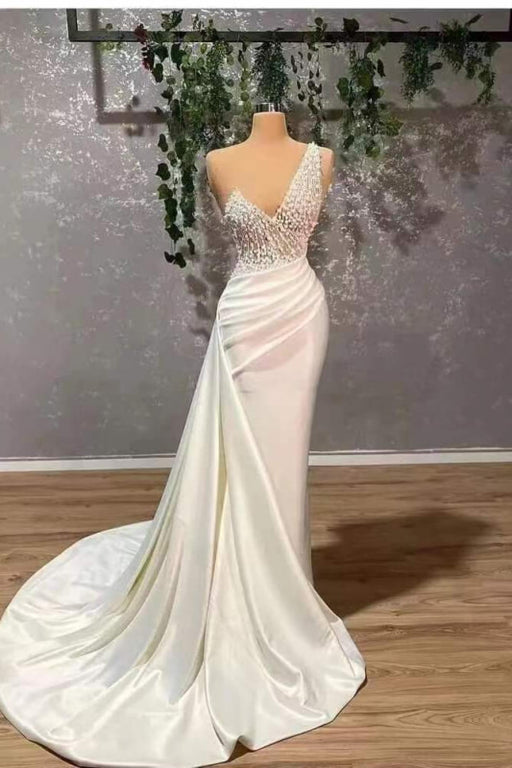 Ivory Elegant One-Shoulder Appliqued Mermaid Prom Dress with Ruffles