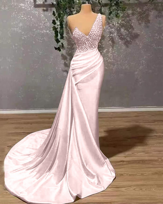 Ivory Elegant One-Shoulder Appliqued Mermaid Prom Dress with Ruffles