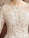 Ivory Wedding Dresses Lace Applique Jewel Neck 3/4 Length Sleeve Princess Bridal Gown With Train