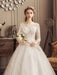 Ivory Wedding Dresses Lace Applique Jewel Neck 3/4 Length Sleeve Princess Bridal Gown With Train