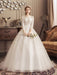 Ivory Wedding Dresses Lace Applique Jewel Neck 3/4 Length Sleeve Princess Bridal Gown With Train