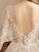 Ivory Wedding Dresses Lace Applique Jewel Neck 3/4 Length Sleeve Princess Bridal Gown With Train