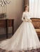 Ivory Wedding Dresses Lace Applique Jewel Neck 3/4 Length Sleeve Princess Bridal Gown With Train