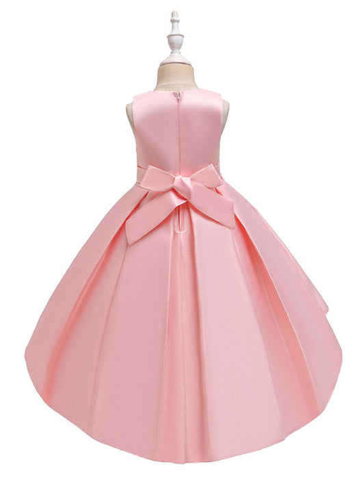 Flower Girl Dresses Jewel Neck Polyester Sleeveless With Train Princess Silhouette Bows Formal Kids Pageant Dresses