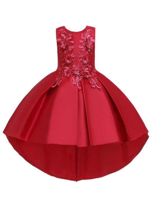 Flower Girl Dresses Jewel Neck Polyester Sleeveless With Train Princess Silhouette Bows Formal Kids Pageant Dresses