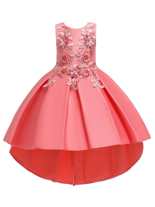 Flower Girl Dresses Jewel Neck Polyester Sleeveless With Train Princess Silhouette Bows Formal Kids Pageant Dresses