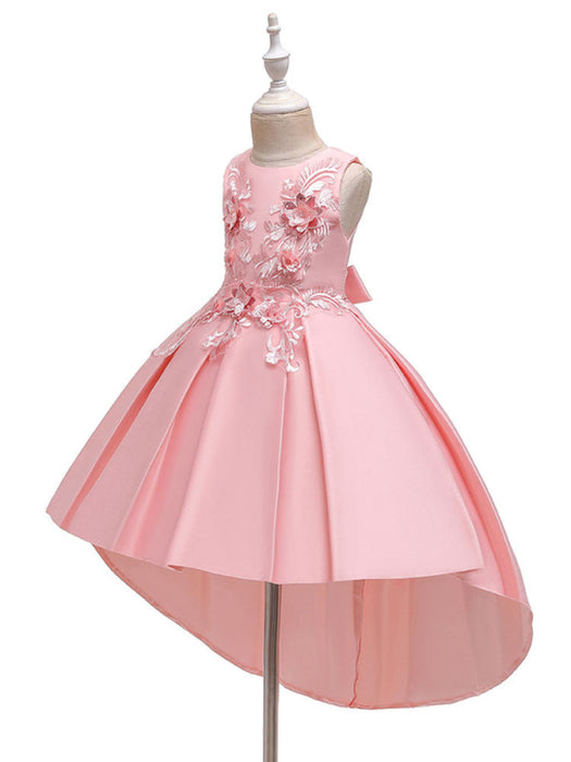 Flower Girl Dresses Jewel Neck Polyester Sleeveless With Train Princess Silhouette Bows Formal Kids Pageant Dresses