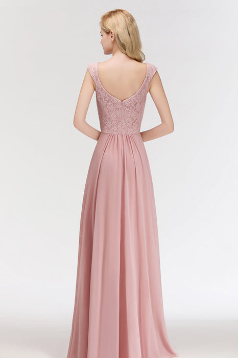 Bridelily Elegant Lace Sweetheart Bridesmaid Dress Online Dusty Rose Chiffon Wedding Party Dress