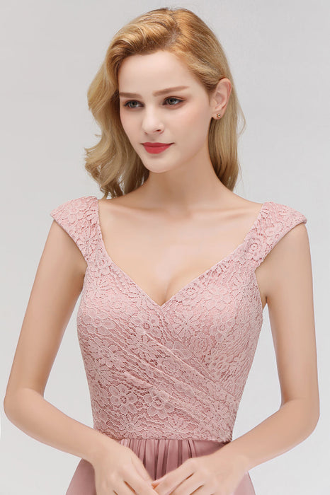 Bridelily Elegant Lace Sweetheart Bridesmaid Dress Online Dusty Rose Chiffon Wedding Party Dress