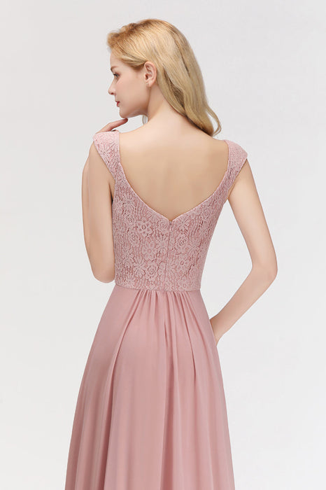 Bridelily Elegant Lace Sweetheart Bridesmaid Dress Online Dusty Rose Chiffon Wedding Party Dress