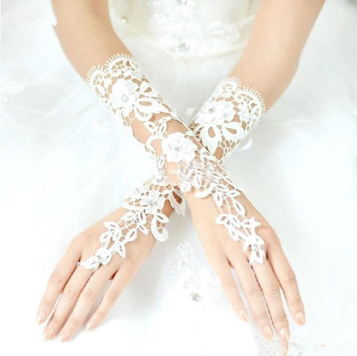 Lace Crystal Beaded Fingerless Wedding Gloves | Bridelily - wedding gloves