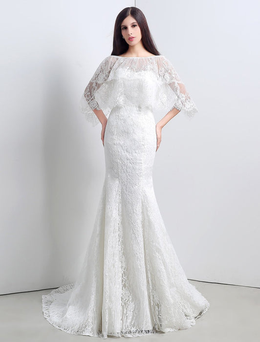 Lace Sweatheart Trumpet/Mermaid Wedding Dress With Lace Cape