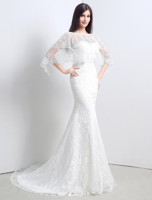 Lace Sweatheart Trumpet/Mermaid Wedding Dress With Lace Cape