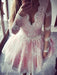 Lace V-neck Long A-line Sleeves Short/Mini With Ruffles Dresses - Prom Dresses