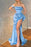 Light Blue One-Shoulder Mermaid Prom Dress with Split