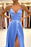 Light Blue Spaghetti Strap Prom Dress with Split