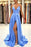 Light Blue Spaghetti Strap Prom Dress with Split