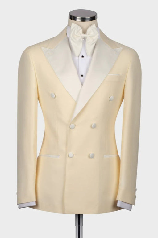 Virgil Light Yellow Peaked Lapel Double Breasted Wedding Men Suits