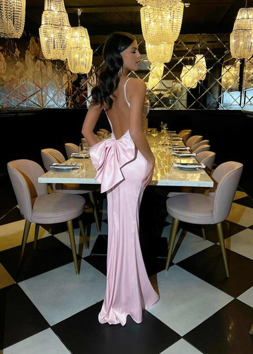 Light Pink Backless Long Sleeveless Halter Prom Dress