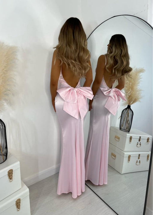 Light Pink Backless Long Sleeveless Halter Prom Dress