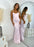 Light Pink Backless Long Sleeveless Halter Prom Dress