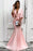 Light Pink Half Sleeve Mermaid Long Prom Dress