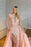 Light Pink Long Sleeves High Collar Sequins Mermaid Evening Dress with Split