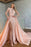 Light Pink Long Sleeves High Collar Sequins Mermaid Evening Dress with Split