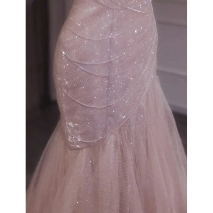 Light Pink Tulle Prom Dress Spaghetti Strap Sleeveless Dresses