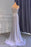 Light Purple Front Split One-Shoulder Beaded Mermaid Prom Dress with Long Ruffles