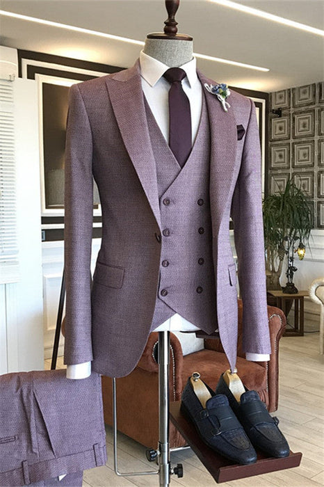 Elmer Light Purple Peaked Lapel Three Pieces Bespoke Prom Suits