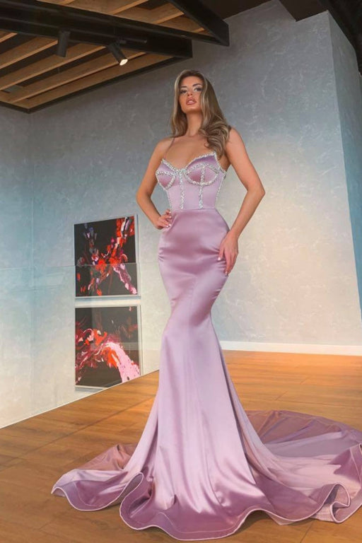 Light Purple Spaghetti-Straps Mermaid Prom Dress with Sequins