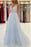 Light Sky Blue Spaghetti-Straps Tulle Long Prom Dress with Beads