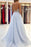 Light Sky Blue Spaghetti-Straps Tulle Long Prom Dress with Beads