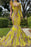 Light Yellow One-Shoulder Halter Mermaid Prom Dress with Classic Appliqu¨¦s