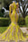 Light Yellow One-Shoulder Halter Mermaid Prom Dress with Classic Appliqu¨¦s