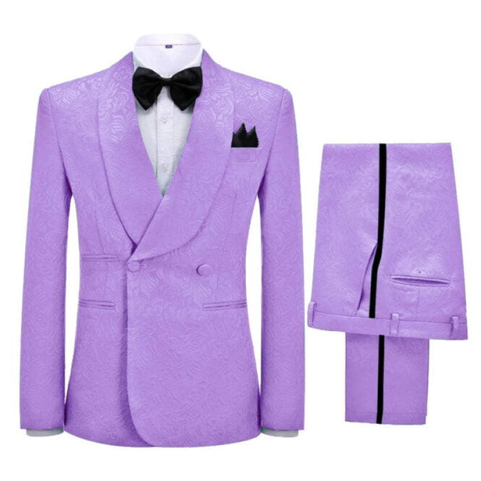 Vincent Glamorous Lilac Jacquard Shawl Lapel Double Breasted Wedding Suits