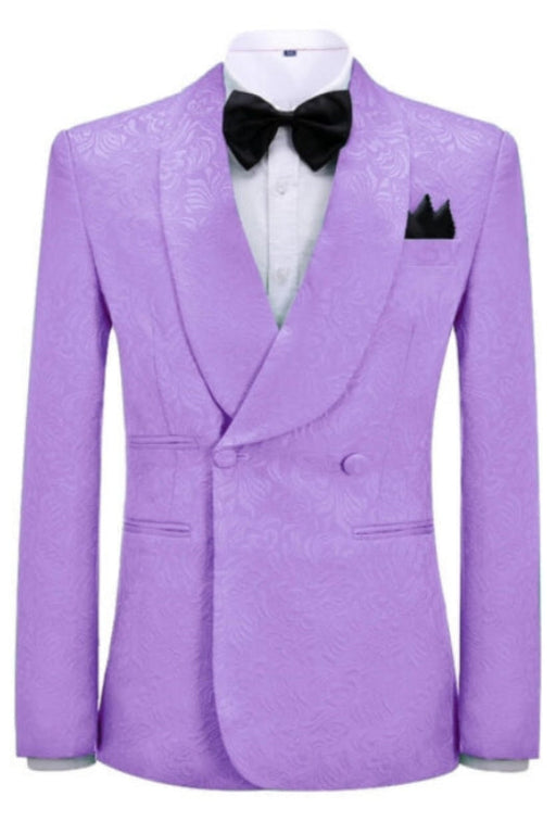 Vincent Glamorous Lilac Jacquard Shawl Lapel Double Breasted Wedding Suits