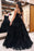 Long Black Tulle Sparkly V-Neck Sleeveless Prom Dress Gown