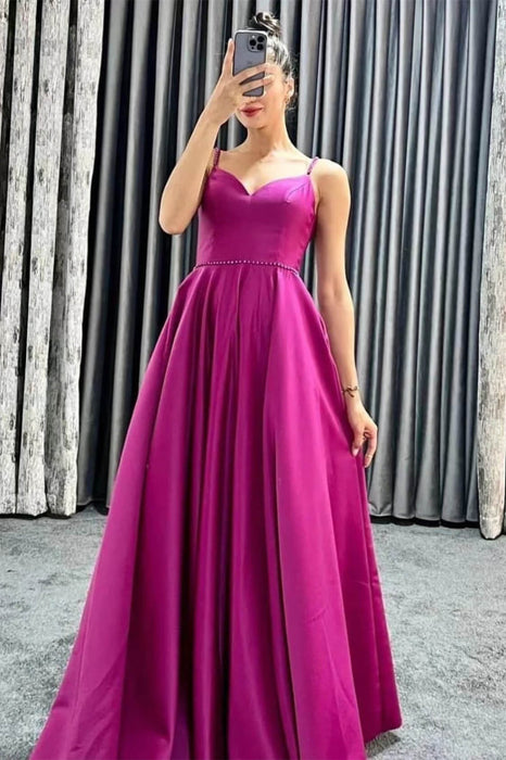 Long Evening Dress with Spaghetti Straps V-Neck Sleeveless Beads - On Sale