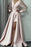 Long Puff Sleeve A-Line Evening Dress with Slit