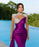 Long Purple Mermaid Prom Dress with Trail Beadings and Long Sleeves