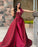 Long Red A-Line Prom Dress with Sequin Beads