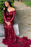 Long Sleeve Burgundy Sequined Mermaid Prom Dress with Feathers