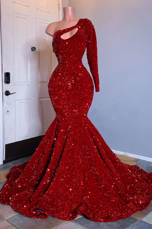 Long Sleeve Sequined Mermaid Prom Dress