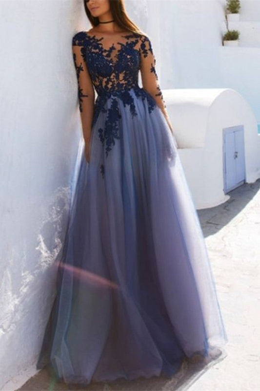 Long Sleeve Tulle Prom Dress Long