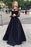 Long Sleeves Black Lace Two-Piece Prom Dress