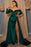 Long Sleeves Front Split Mermaid Sweetheart Prom Dress in Dark Green With Belts