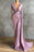 Long Sleeves Lavender V-Neck Prom Dress with Ruffles and Applique Mermaid