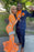 Long Sleeves Orange V-Neck Mermaid Prom Dress